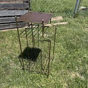 Vintage MCM Wire Rack Metal Plant Telephone Stand Side Table